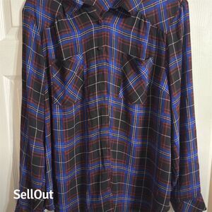 Torrid Women's Size 3 Blue Plaid Long Sleeve Button Down Blouse